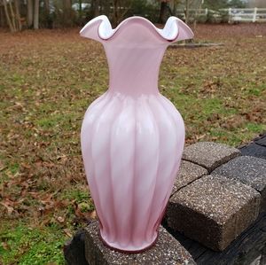 Fenton Art Glass Pink Overlay Spiral Vase